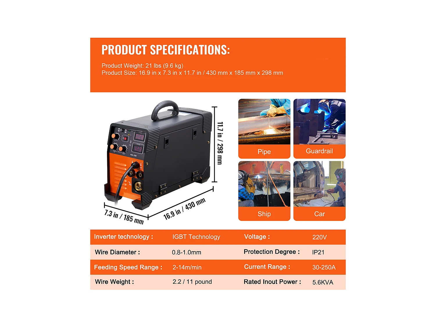 Machine à Souder MIG SucceBuy 250A 3 en 1 Machine à souder 220 V TIG MMA Stick IGBT DC Inverter Soudeur Affichage Numérique