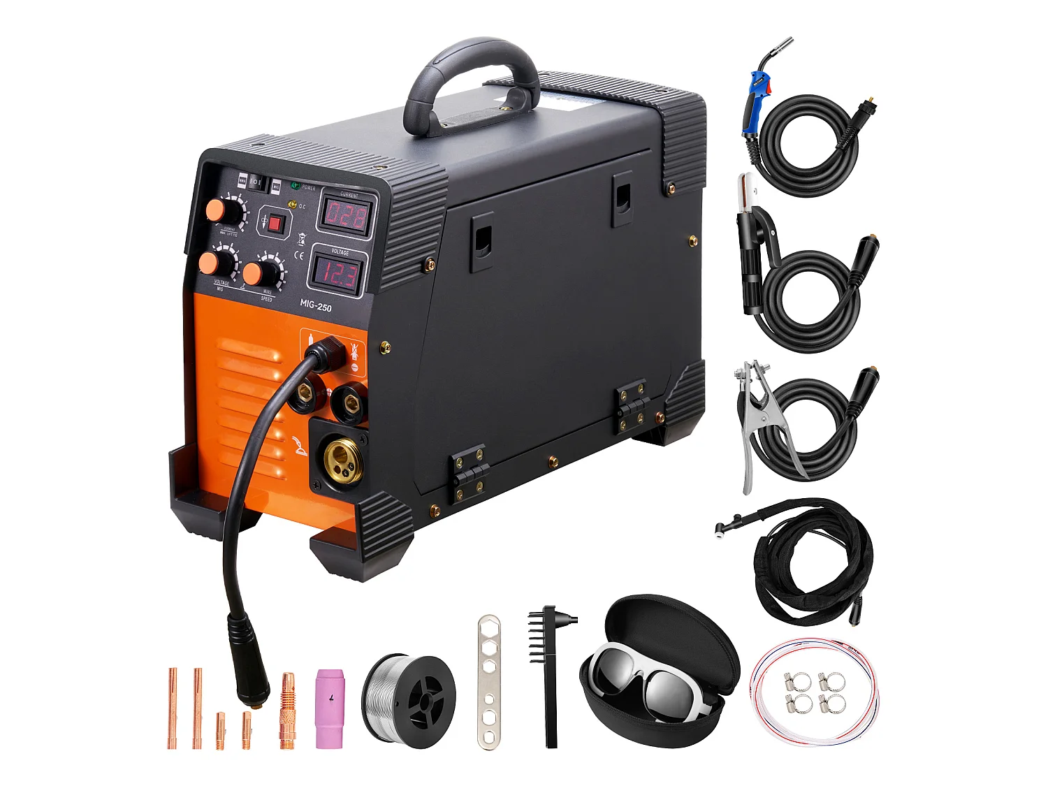 MIG-Schweißmaschine SucceBuy 250A 3-in-1 Schweißmaschine 220V TIG MMA Stick DC Inverter Schweißer mit Digitalanzeige