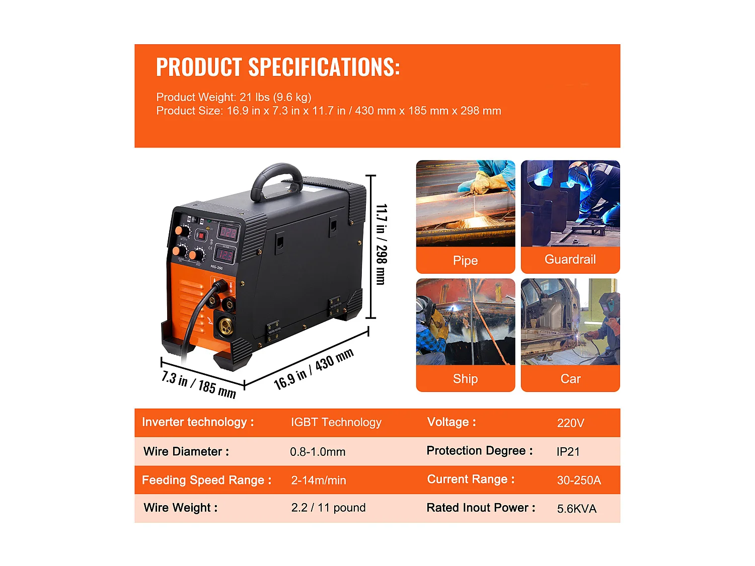 Machine à Souder MIG SucceBuy 250A 3 en 1 Machine à souder 220 V TIG MMA Stick IGBT DC Inverter Soudeur Affichage Numérique