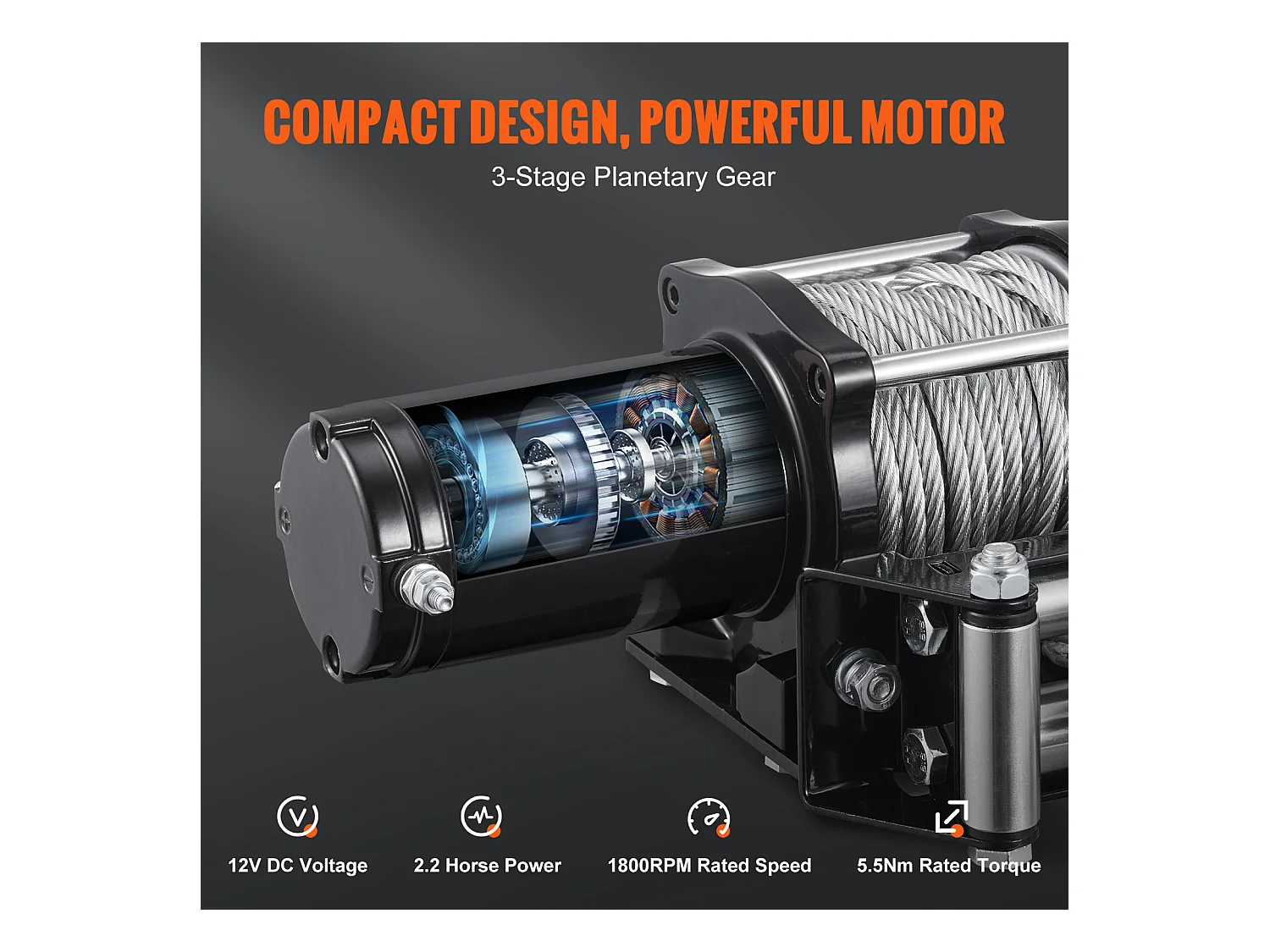 Treuil Électrique SucceBuy 12 V 4 500 lb avec Câble en Acier et Télécommande Portative IP55