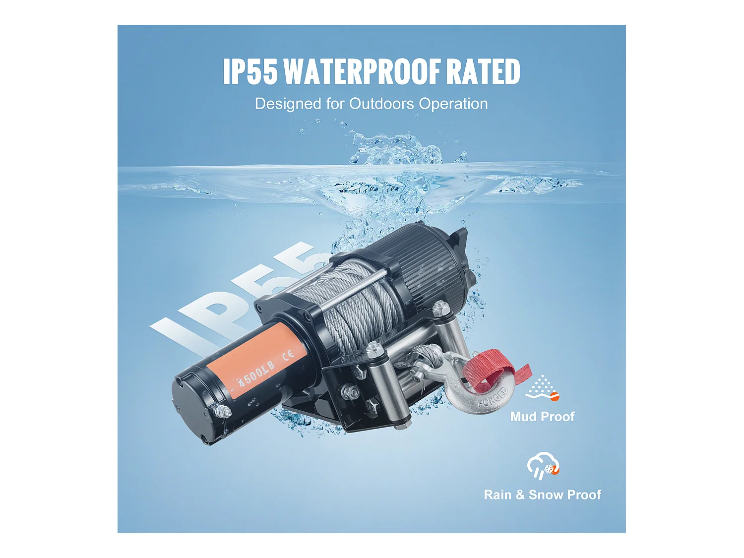 Treuil Électrique SucceBuy 12 V 4 500 lb avec Câble en Acier et Télécommande Portative IP55