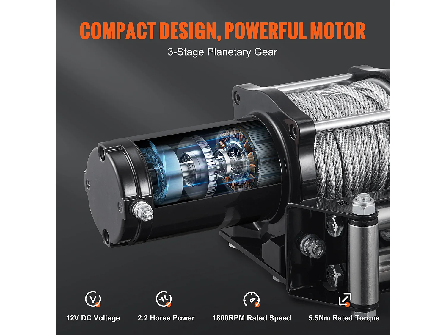 Treuil Électrique SucceBuy 12 V 4 500 lb avec Câble en Acier et Télécommande Portative IP55