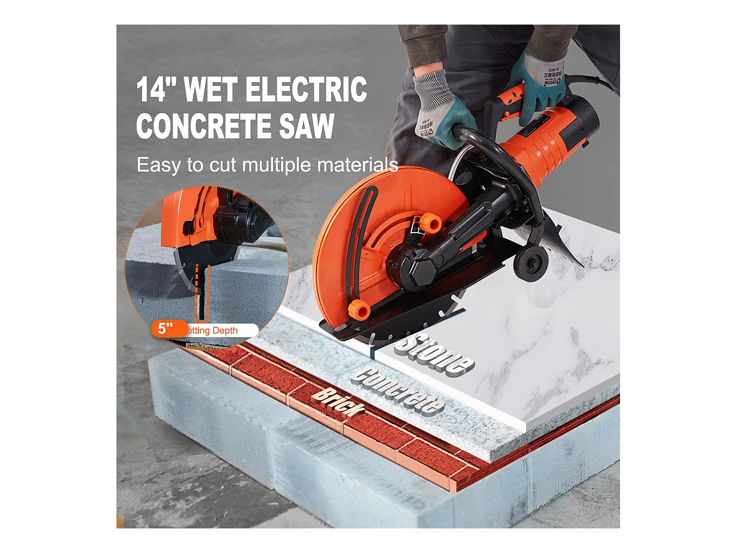 Scie à Béton Électrique SucceBuy 35.5Cm, Humide/Sec, avec Pompe à Eau et Lame