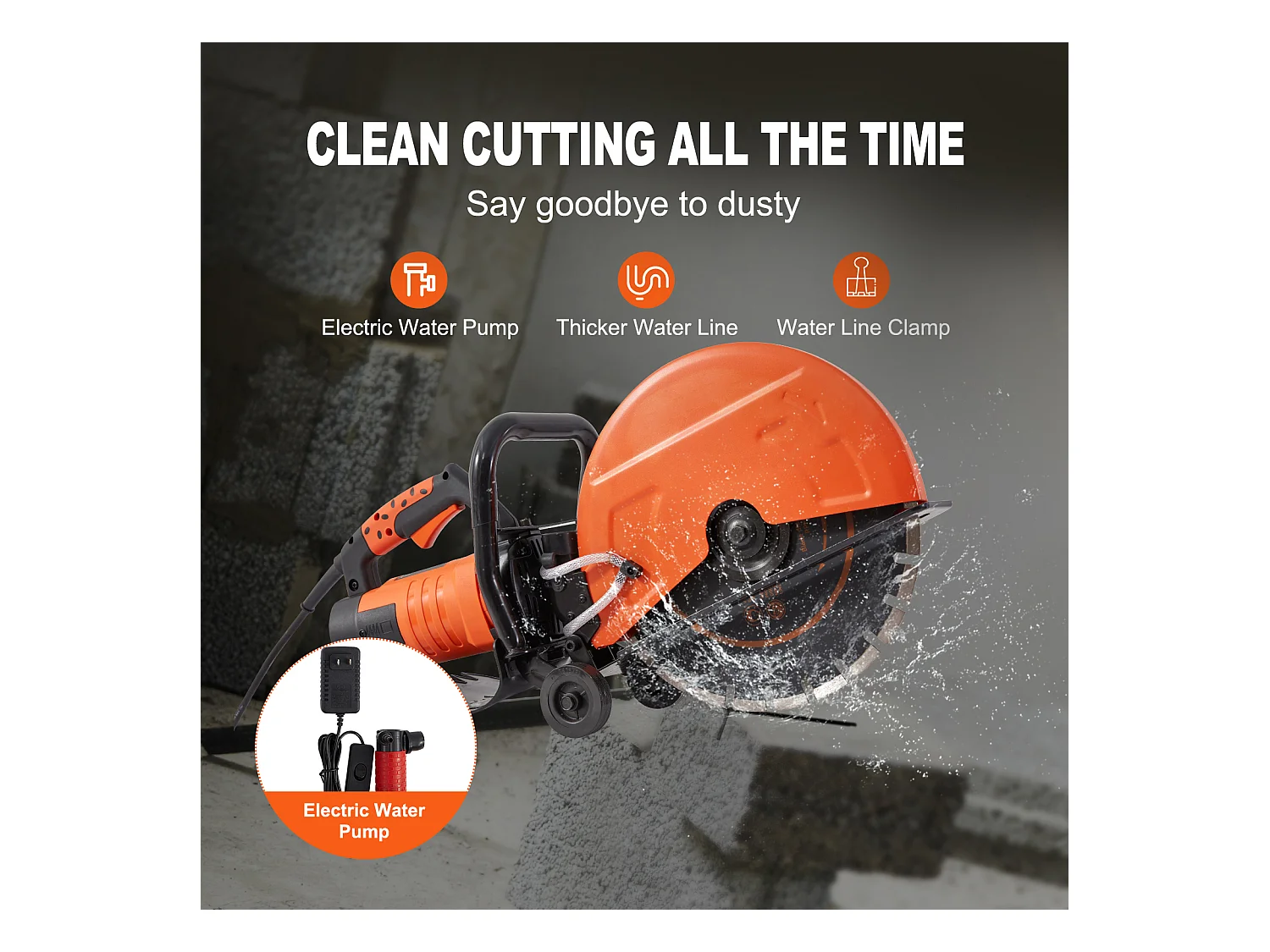 Scie à Béton Électrique SucceBuy 35.5Cm, Humide/Sec, avec Pompe à Eau et Lame