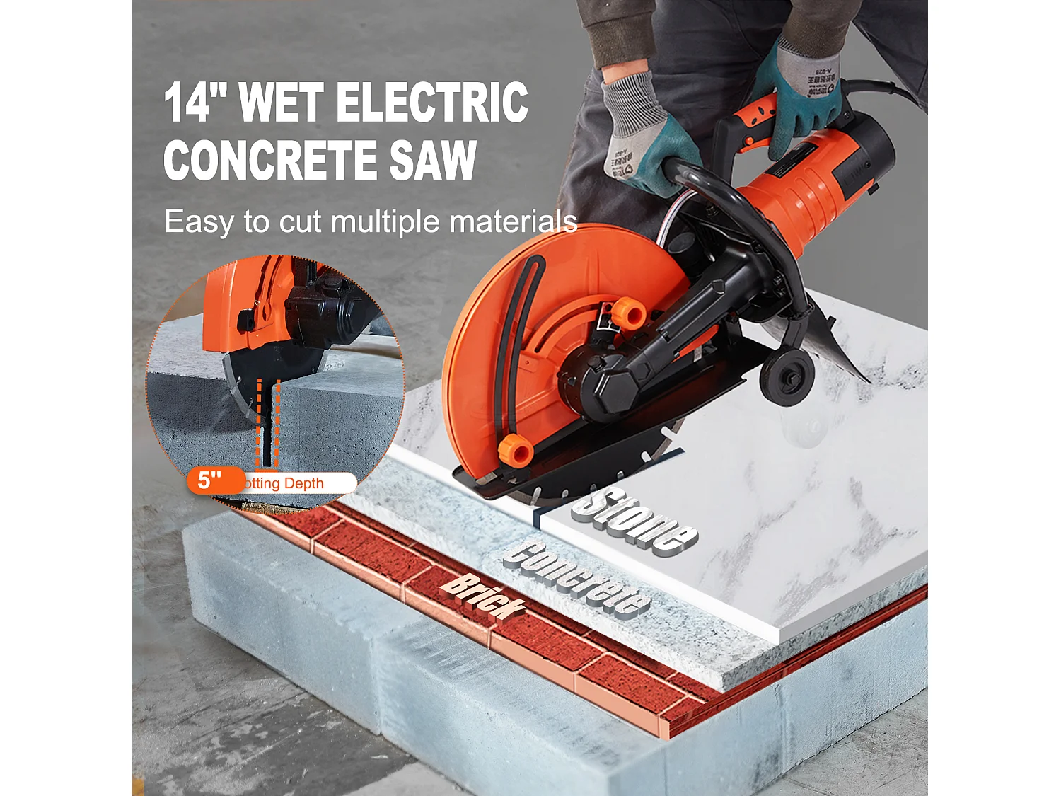 Scie à Béton Électrique SucceBuy 35.5Cm, Humide/Sec, avec Pompe à Eau et Lame