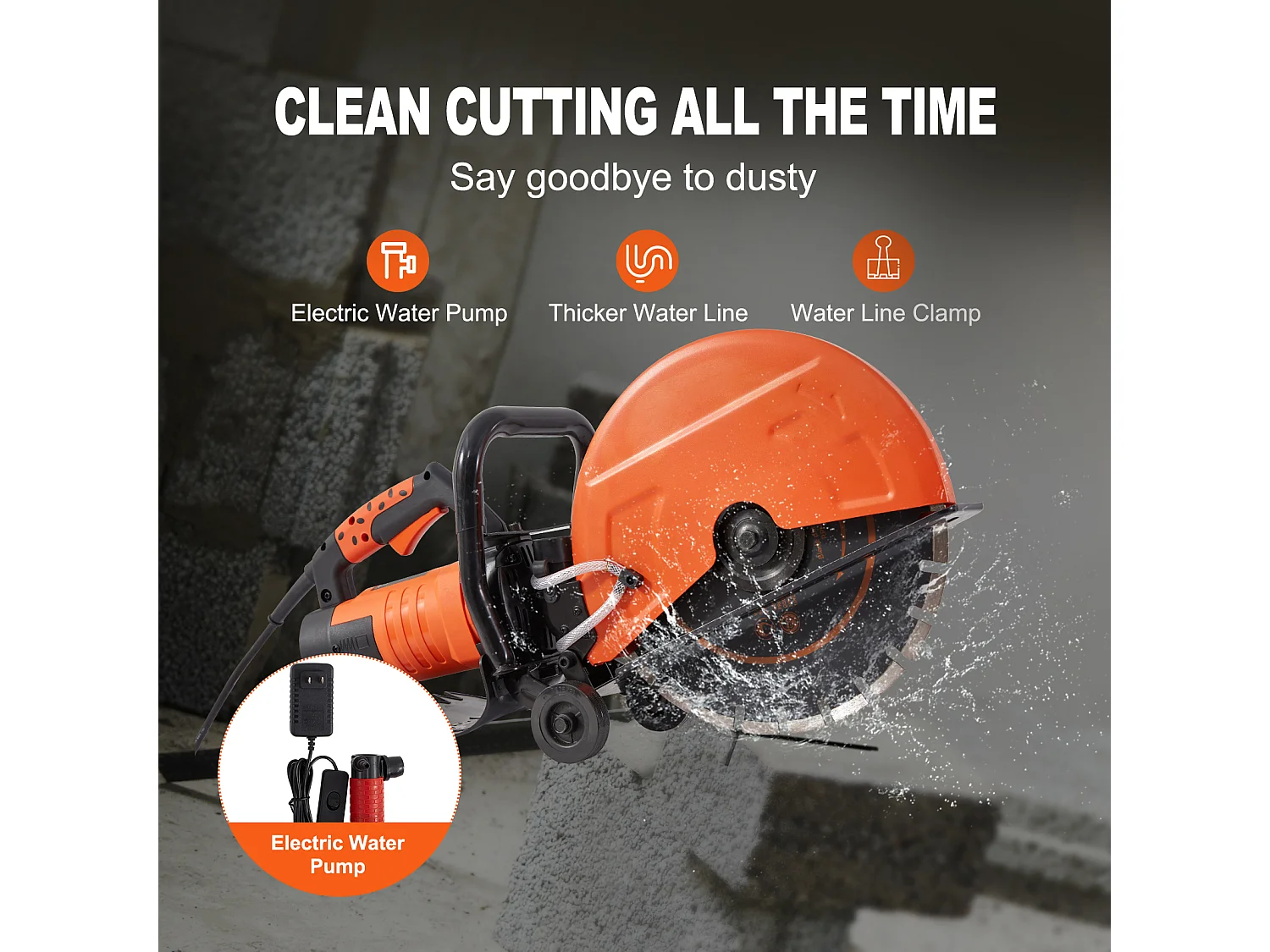 Scie à Béton Électrique SucceBuy 35.5Cm, Humide/Sec, avec Pompe à Eau et Lame