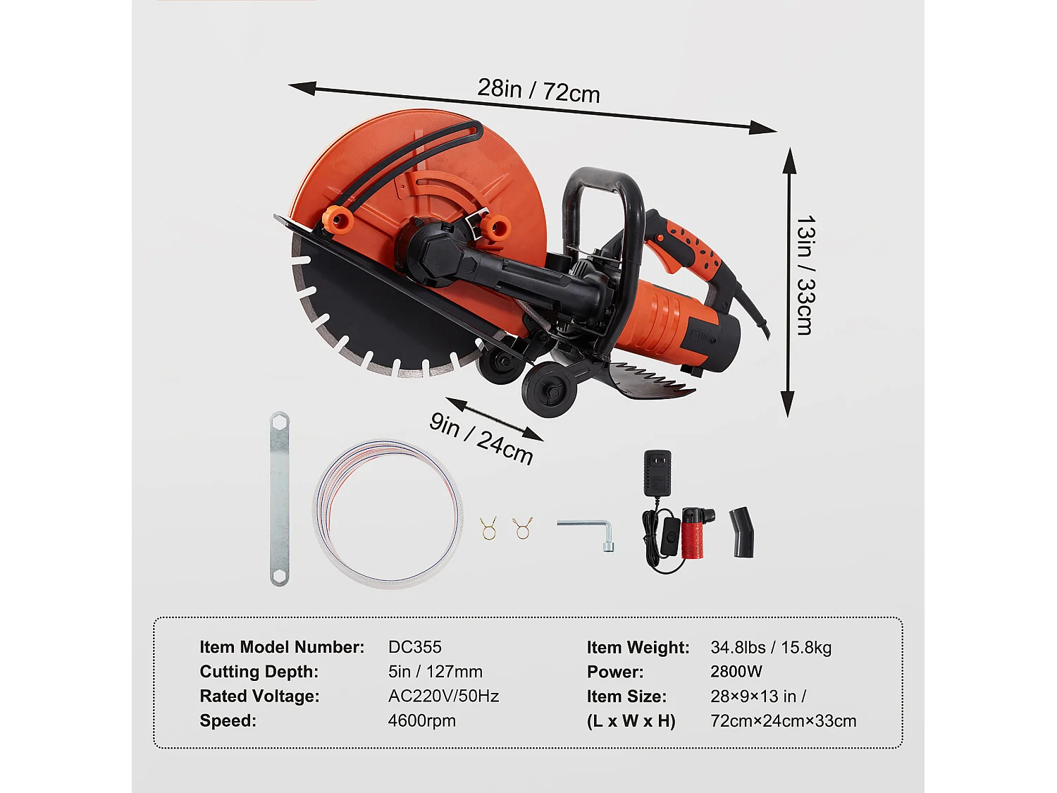Scie à Béton Électrique SucceBuy 35.5Cm, Humide/Sec, avec Pompe à Eau et Lame