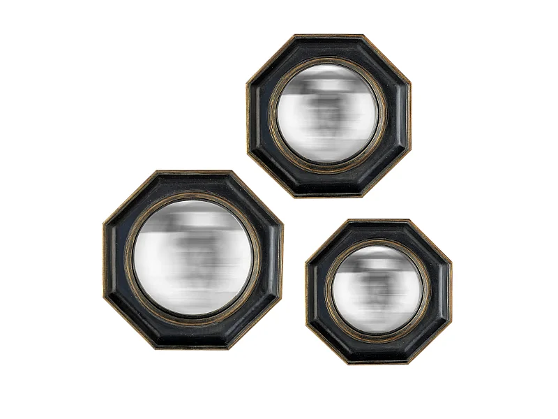Lot de 3 miroirs convexes hexagonaux 17, 19 et 22cm