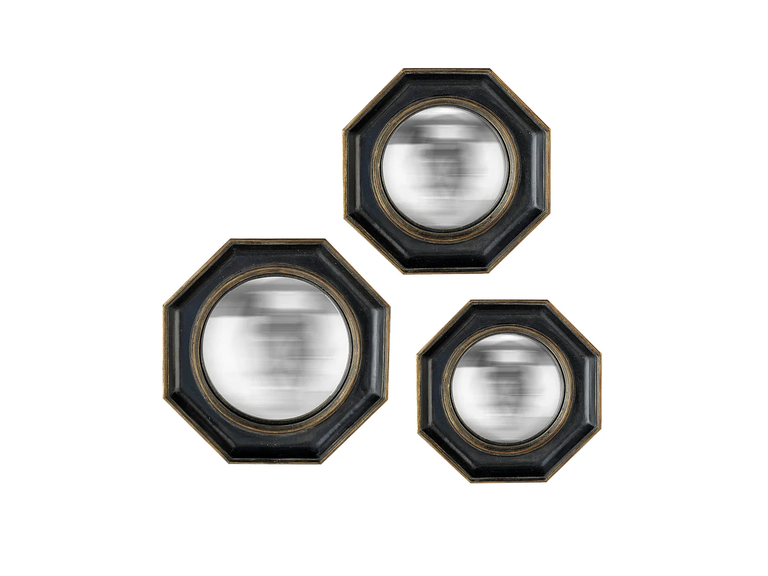 Lot de 3 miroirs convexes hexagonaux 17, 19 et 22cm