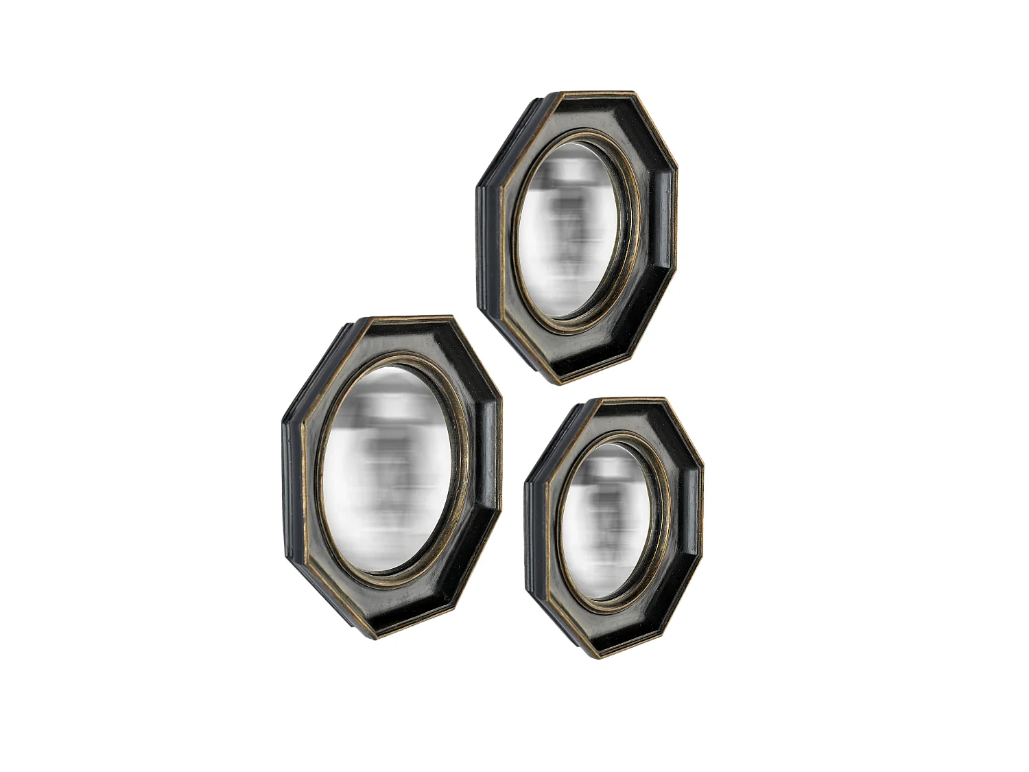Lot de 3 miroirs convexes hexagonaux 17, 19 et 22cm