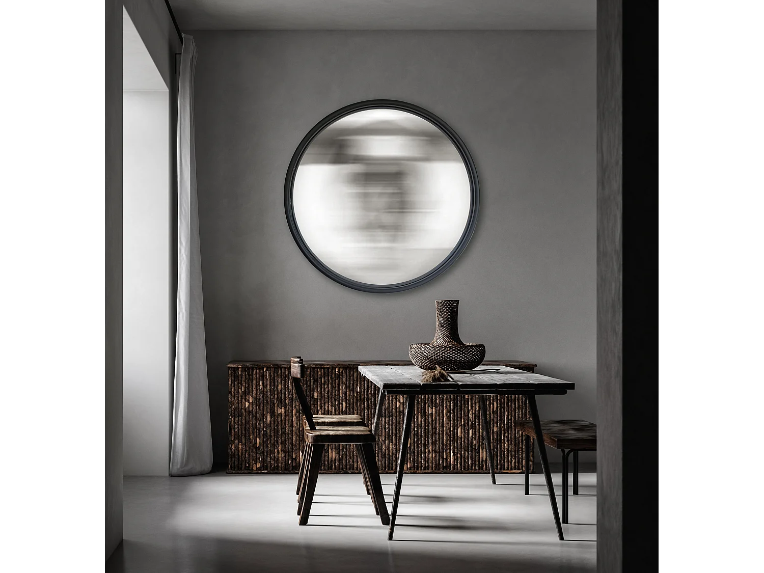 Miroir rond convexe bords fins 80 cm Noir
