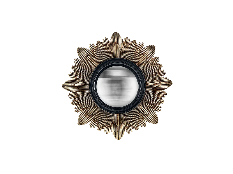 Miroir soleil convexe noir et doré 28cm