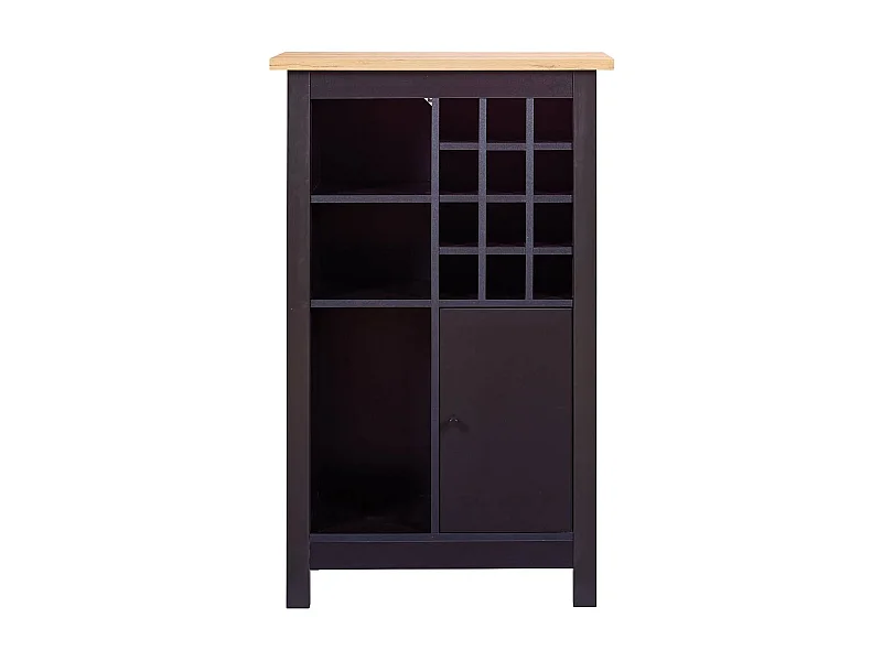 Armoire à bouteilles,meuble de rangement coloris noir / chêne Artisan - longueur 76 x profondeur 33 x hauteur 124 cm