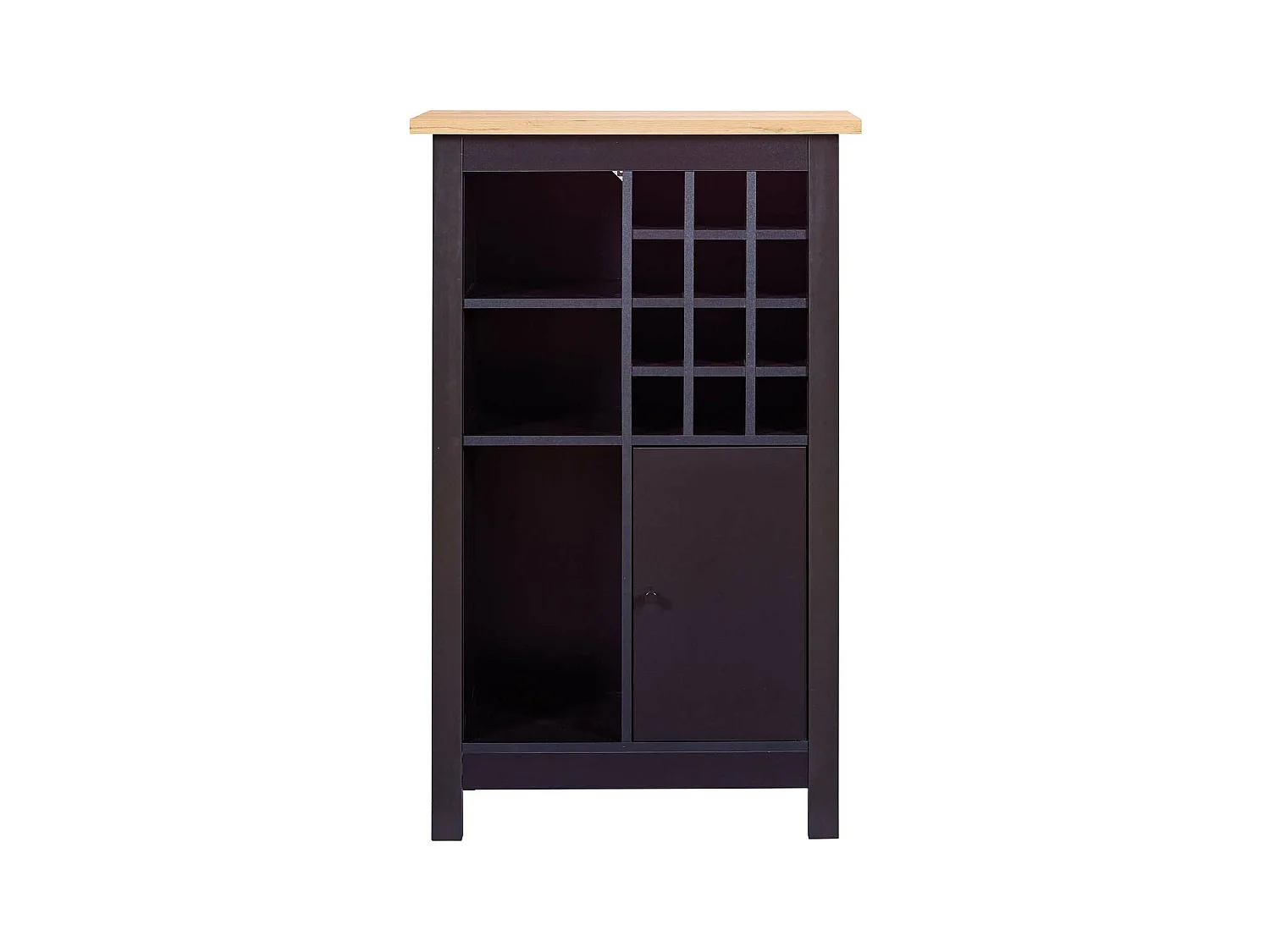 Armoire à bouteilles,meuble de rangement coloris noir / chêne Artisan - longueur 76 x profondeur 33 x hauteur 124 cm
