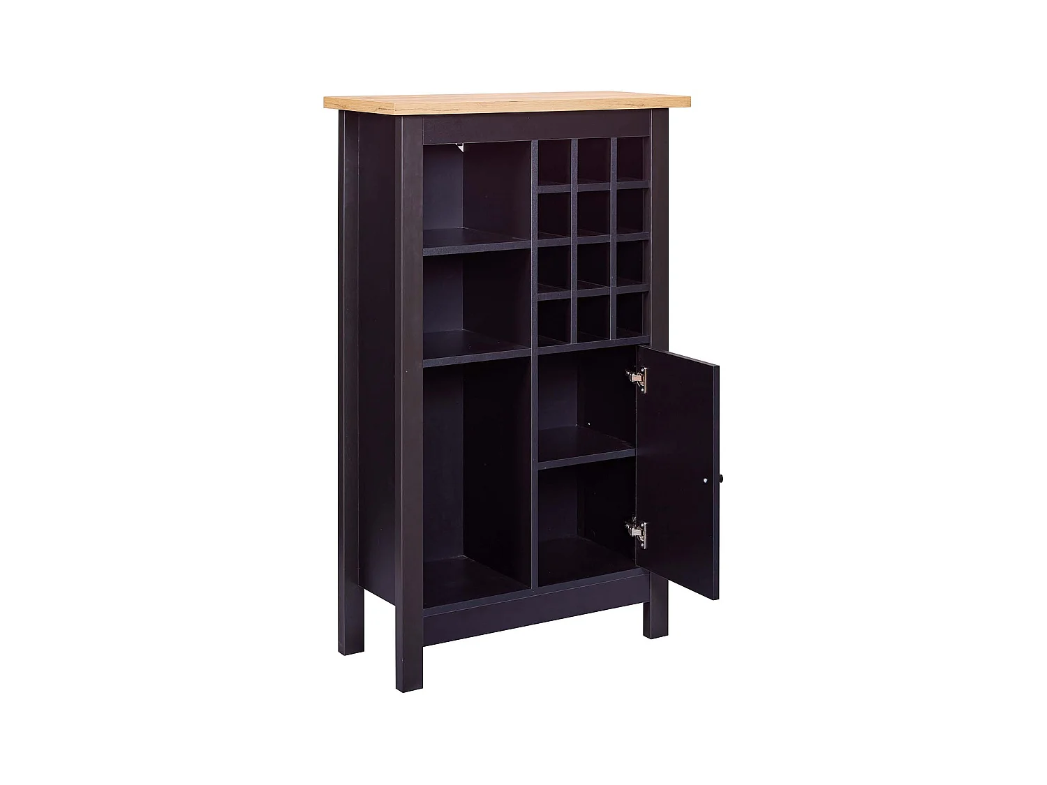 Armoire à bouteilles,meuble de rangement coloris noir / chêne Artisan - longueur 76 x profondeur 33 x hauteur 124 cm