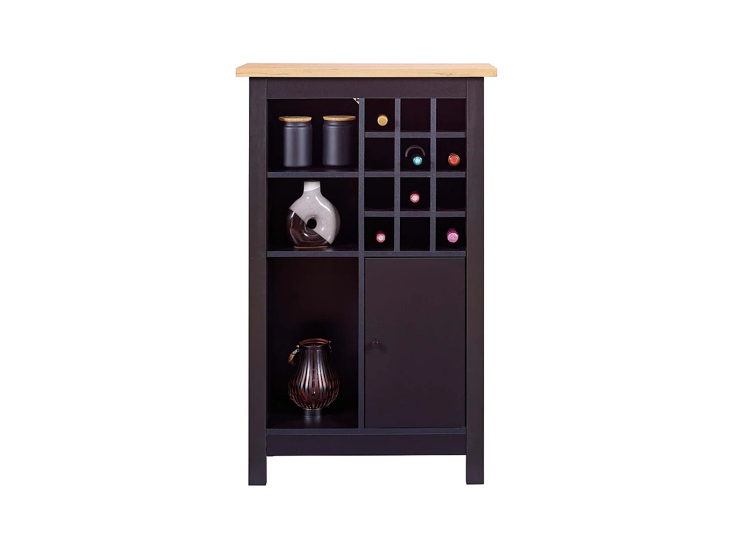 Armoire à bouteilles,meuble de rangement coloris noir / chêne Artisan - longueur 76 x profondeur 33 x hauteur 124 cm