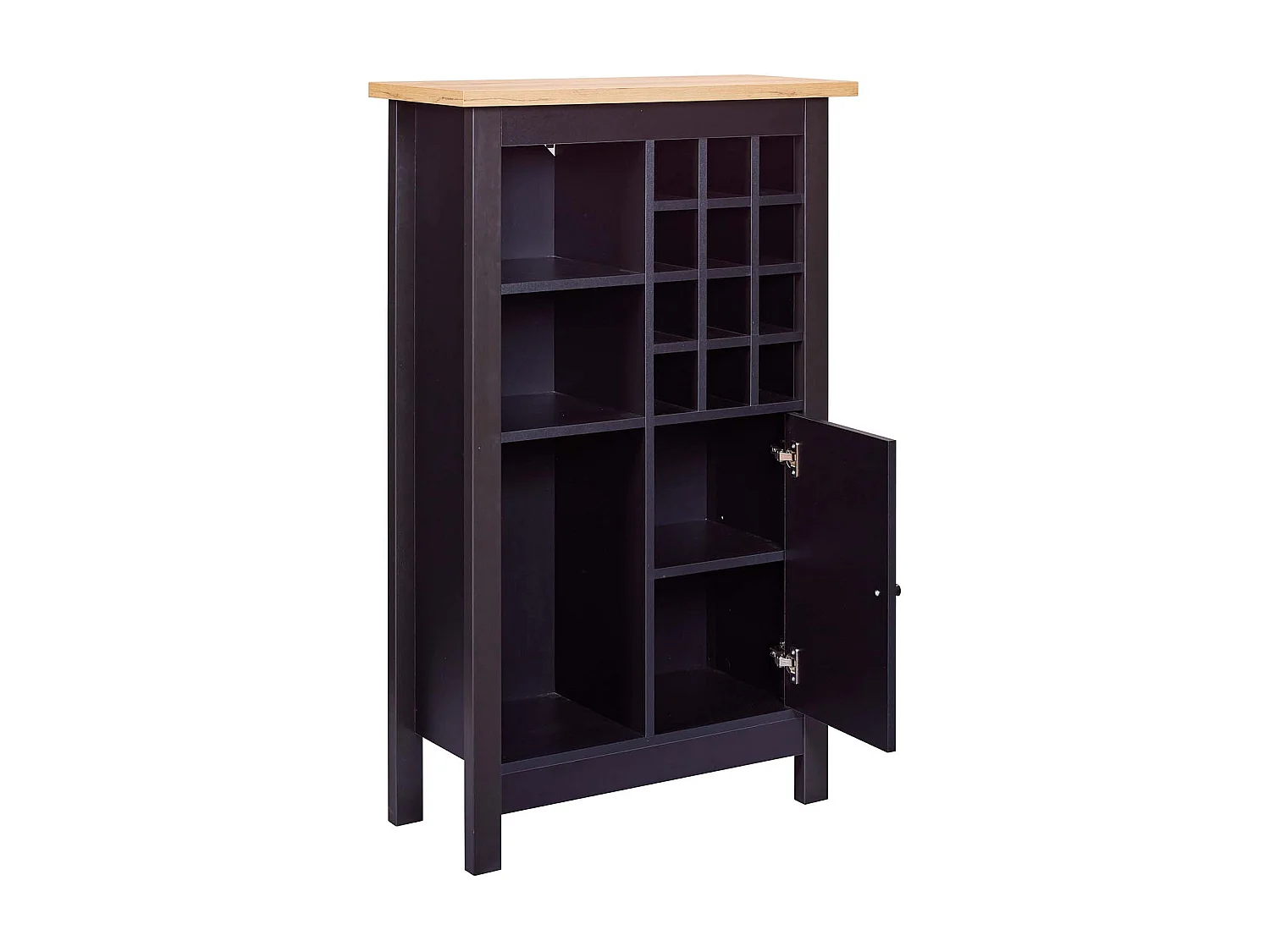 Armoire à bouteilles,meuble de rangement coloris noir / chêne Artisan - longueur 76 x profondeur 33 x hauteur 124 cm