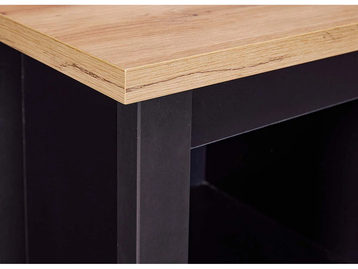 Armoire à bouteilles,meuble de rangement coloris noir / chêne Artisan - longueur 76 x profondeur 33 x hauteur 124 cm