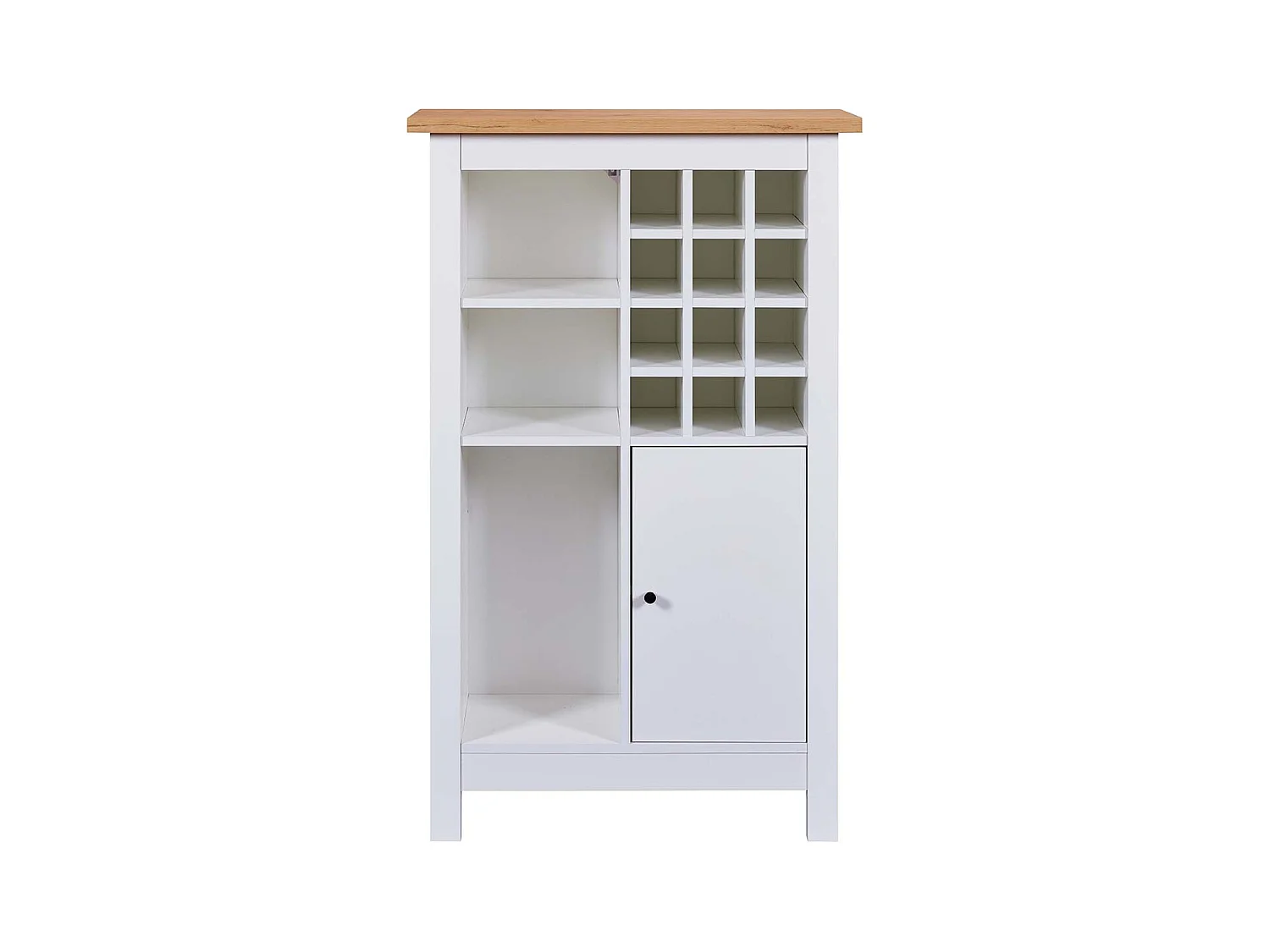 Armoire à bouteilles, meuble de rangement coloris blanc / chêne Artisan -longueur 76 x profondeur 33 x hauteur 124 cm
