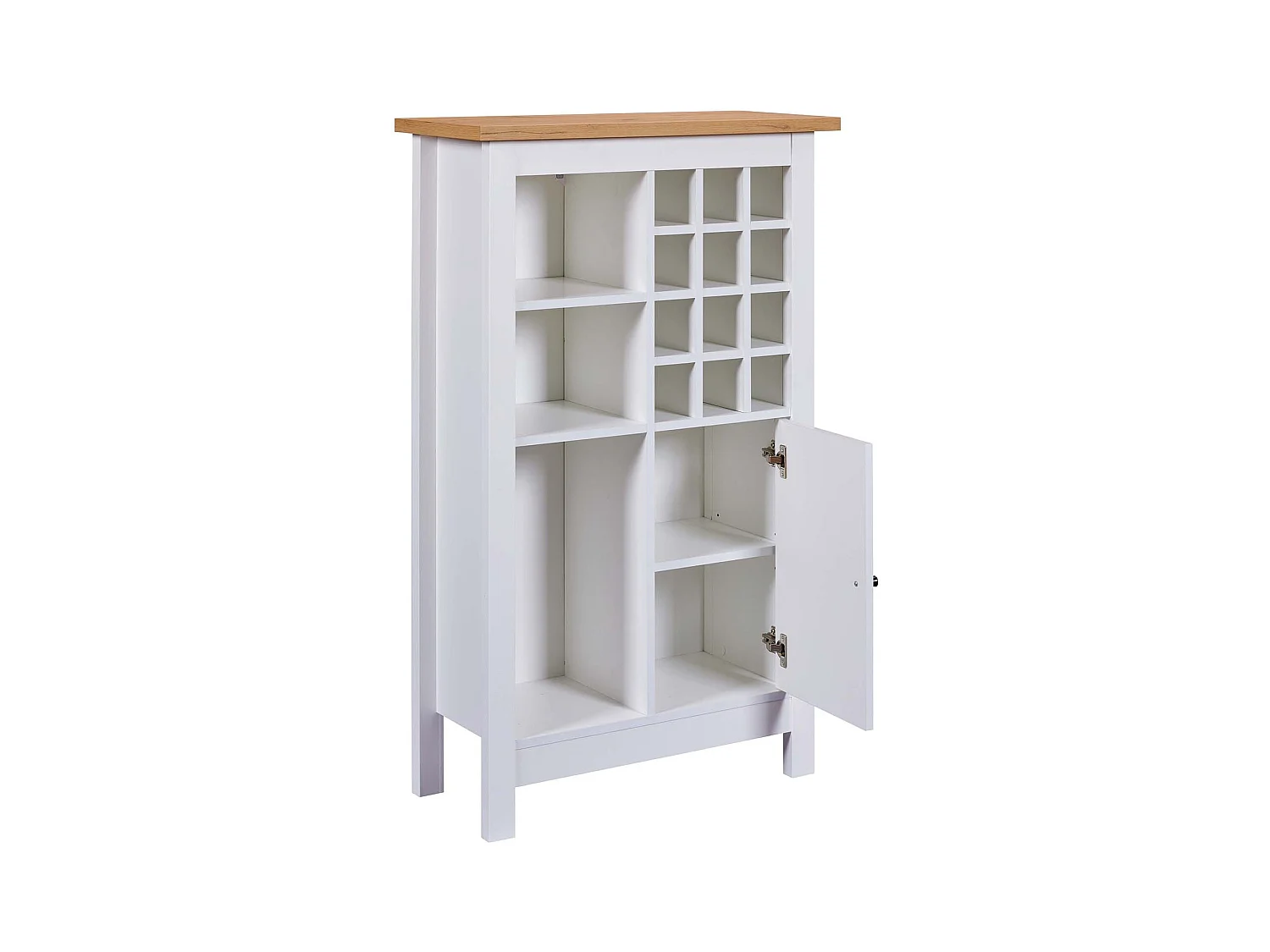 Armoire à bouteilles, meuble de rangement coloris blanc / chêne Artisan -longueur 76 x profondeur 33 x hauteur 124 cm