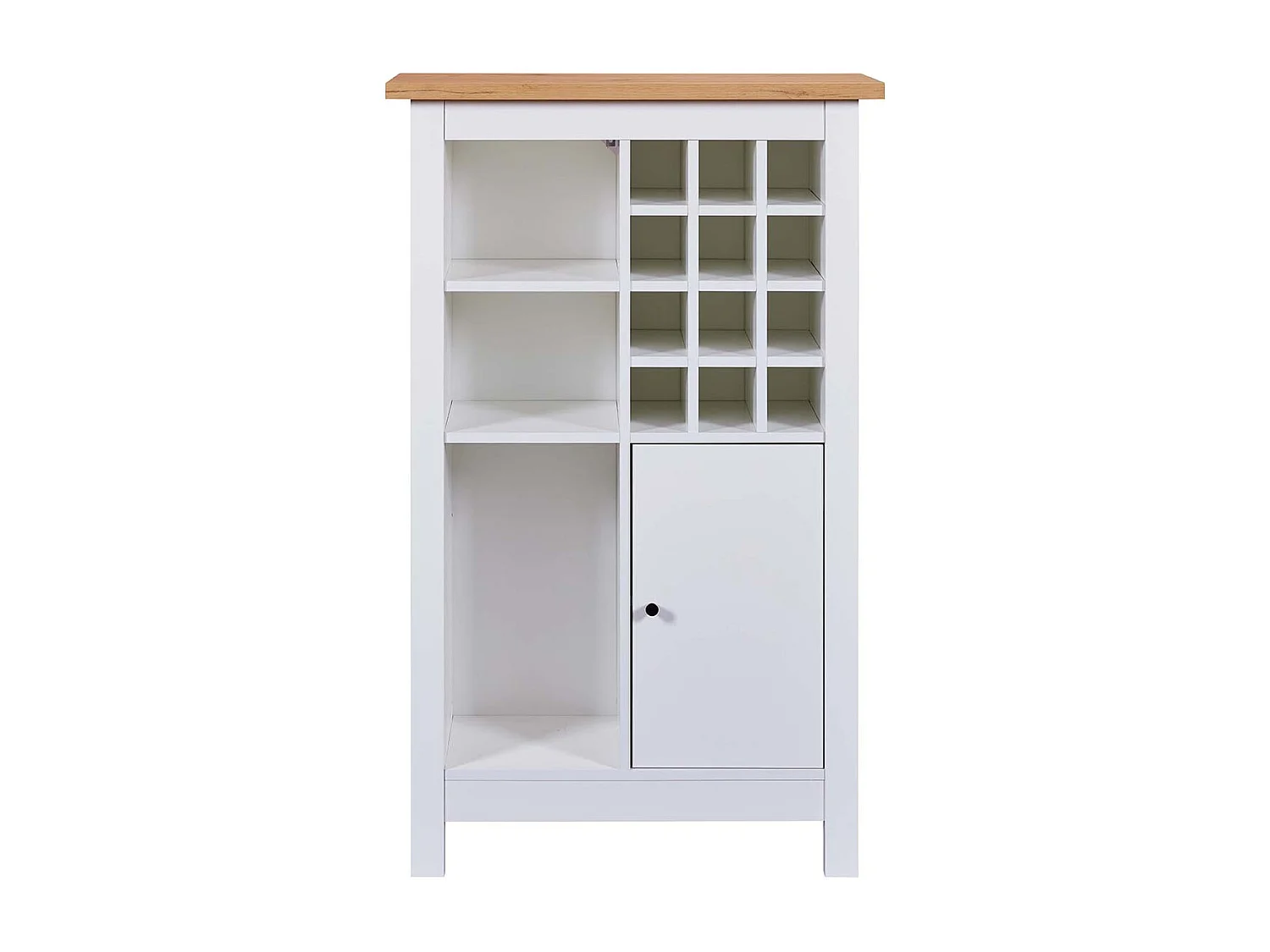 Armoire à bouteilles, meuble de rangement coloris blanc / chêne Artisan -longueur 76 x profondeur 33 x hauteur 124 cm