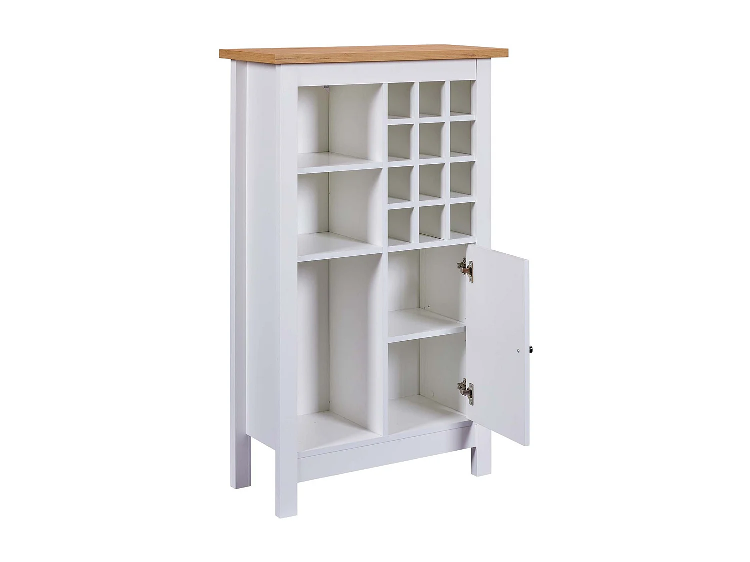 Armoire à bouteilles, meuble de rangement coloris blanc / chêne Artisan -longueur 76 x profondeur 33 x hauteur 124 cm