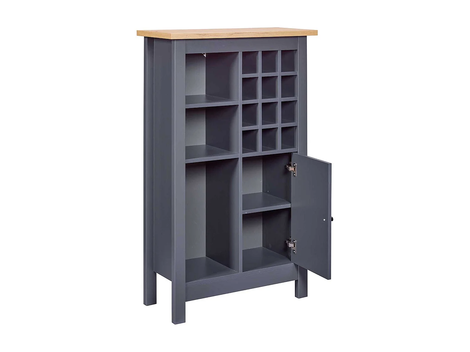 Armoire à bouteilles, meuble de rangement coloris anthracite / chêne Artisan - longueur 76 x profondeur 33 x hauteur 124 cm