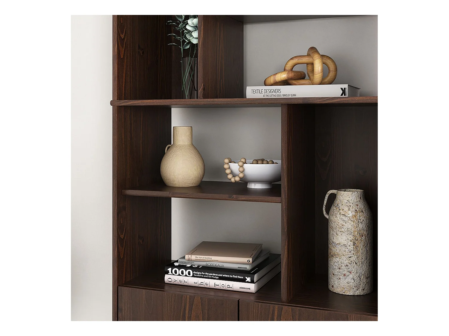 Buffet haut SIMONA 80x188 cm en bois massif coloris noyer avec 2 Portes 6 Étagères, Vaisselier en hauteur