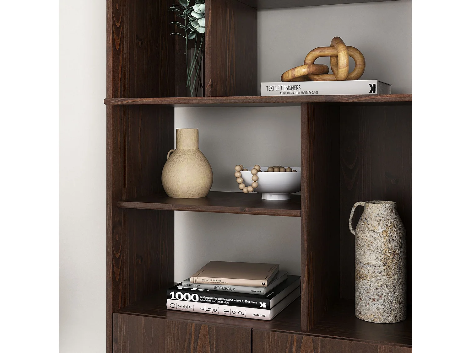 Buffet haut SIMONA 80x188 cm en bois massif coloris noyer avec 2 Portes 6 Étagères, Vaisselier en hauteur