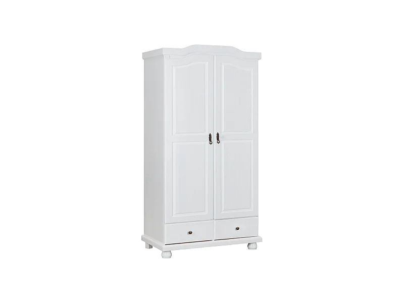 Armoire 2 portes et 2 tiroirs en pin massif blanc - Dim : 56 x 104 x 198 cm