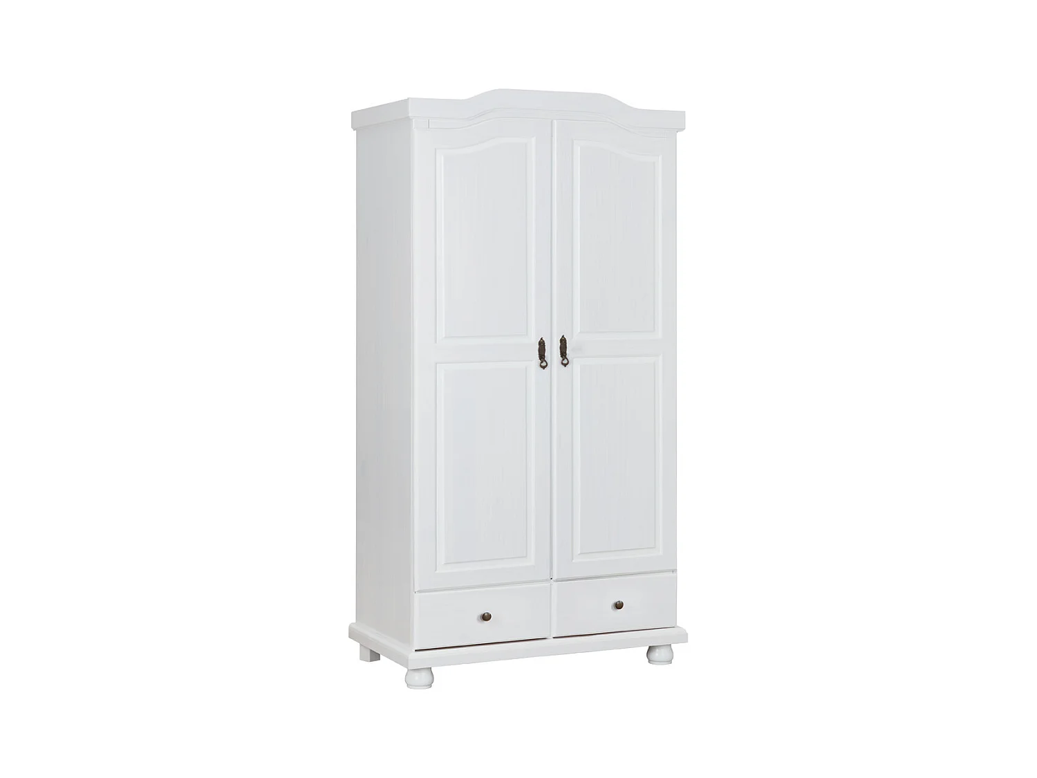 Armoire 2 portes et 2 tiroirs en pin massif blanc - Dim : 56 x 104 x 198 cm