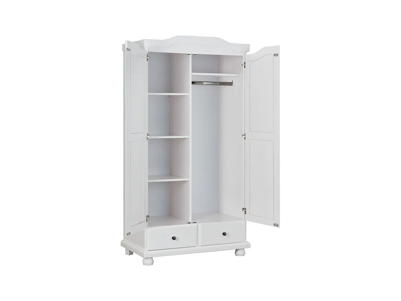 Armoire 2 portes et 2 tiroirs en pin massif blanc - Dim : 56 x 104 x 198 cm
