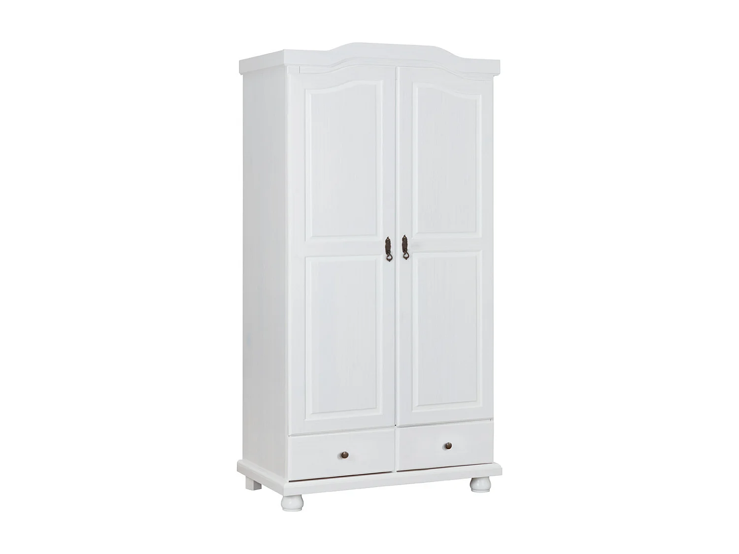 Armoire 2 portes et 2 tiroirs en pin massif blanc - Dim : 56 x 104 x 198 cm