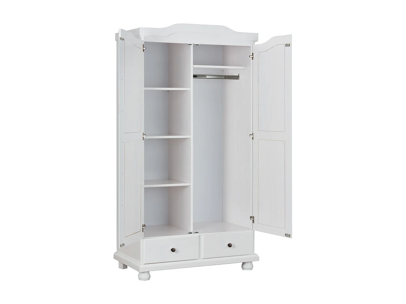 Armoire 2 portes et 2 tiroirs en pin massif blanc - Dim : 56 x 104 x 198 cm