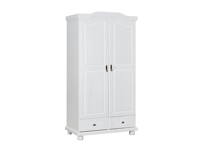 Armoire 2 portes et 2 tiroirs en pin massif blanc - Dim : 56 x 104 x 198 cm