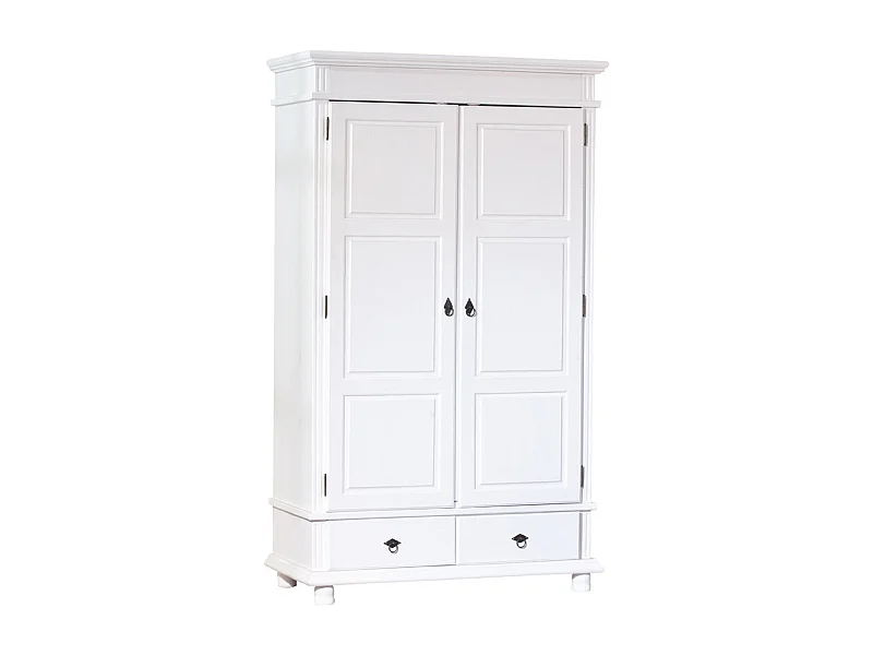 Armoire Blanc en pin massif avec 2 portes, Dim : 116 x 57 x 199 cm