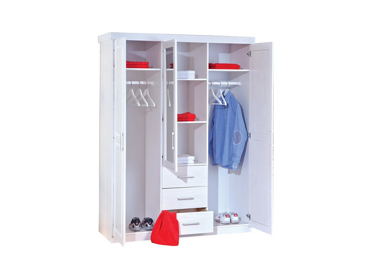 Armoire de rangement en pin massif coloris blanc - L.140 x H.190 x P.55 cm