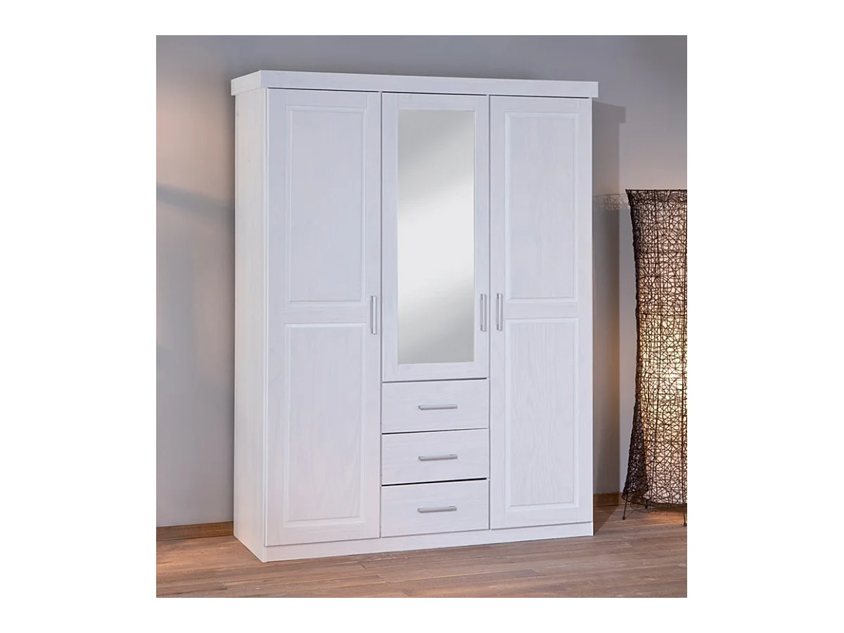 Armoire de rangement en pin massif coloris blanc - L.140 x H.190 x P.55 cm