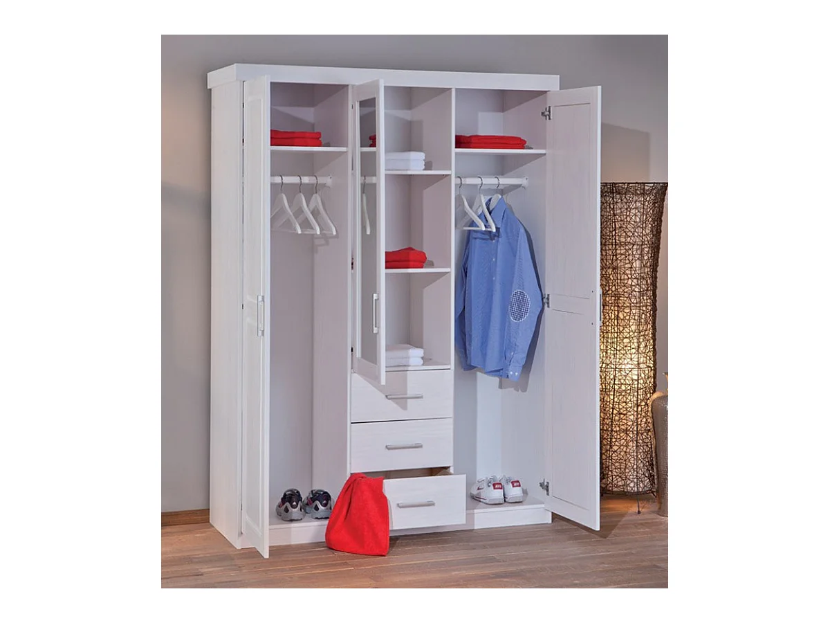 Armoire de rangement en pin massif coloris blanc - L.140 x H.190 x P.55 cm