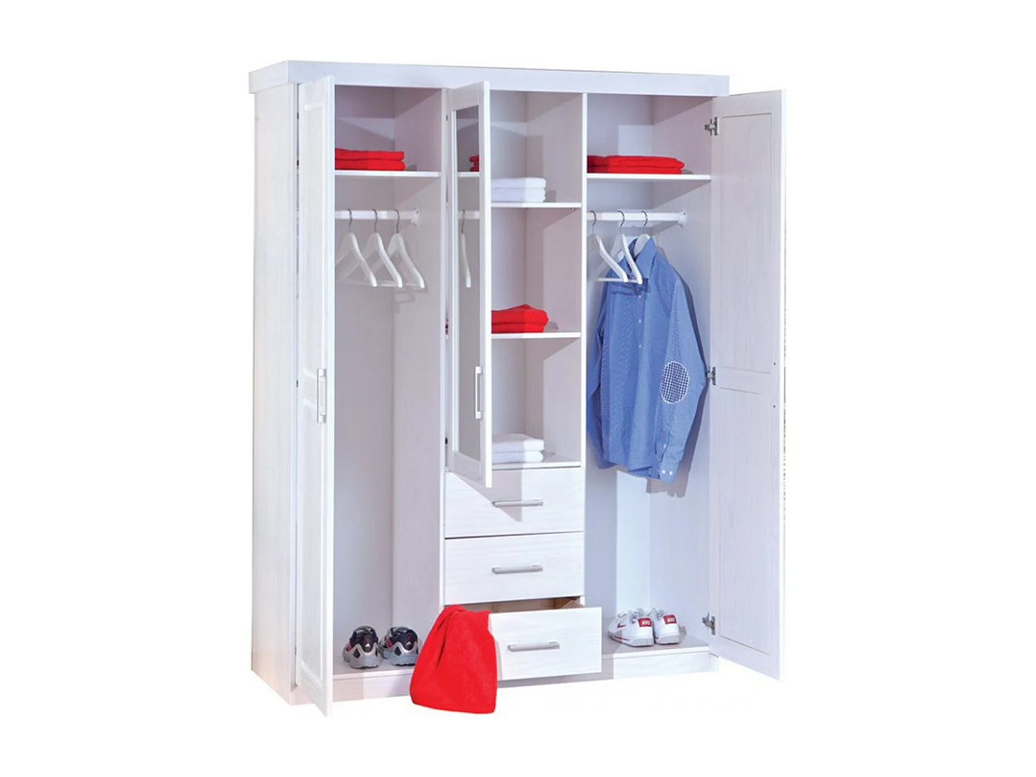 Armoire de rangement en pin massif coloris blanc - L.140 x H.190 x P.55 cm