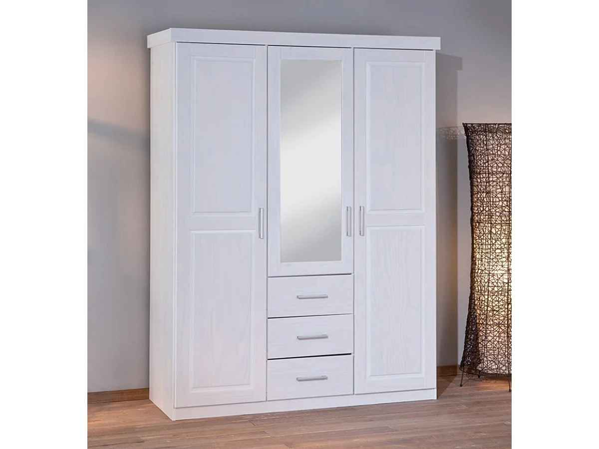 Armoire de rangement en pin massif coloris blanc - L.140 x H.190 x P.55 cm