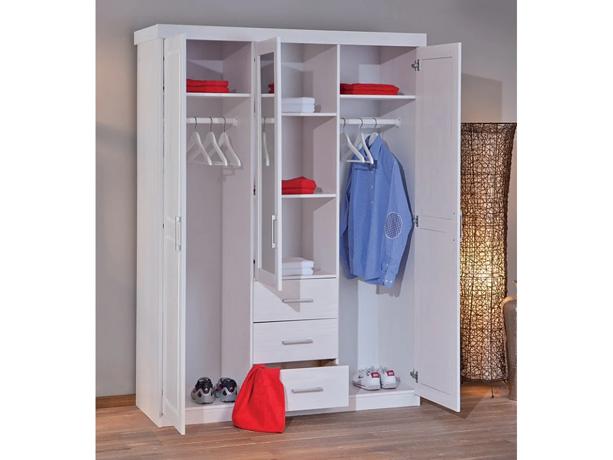 Armoire de rangement en pin massif coloris blanc - L.140 x H.190 x P.55 cm