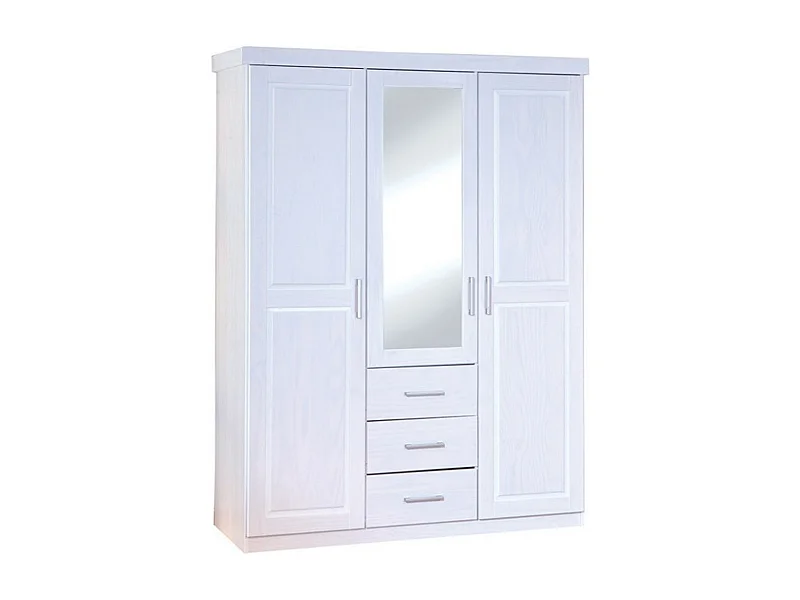 Armoire de rangement en pin massif coloris blanc - L.140 x H.190 x P.55 cm