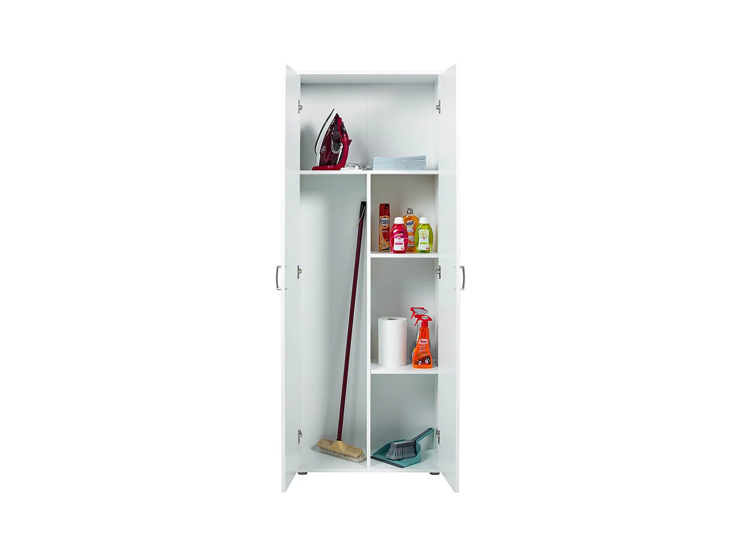 Armoire meuble de rangement 2 portes coloris blanc - Longueur 70 x Profondeur 34 x Hauteur 189 cm