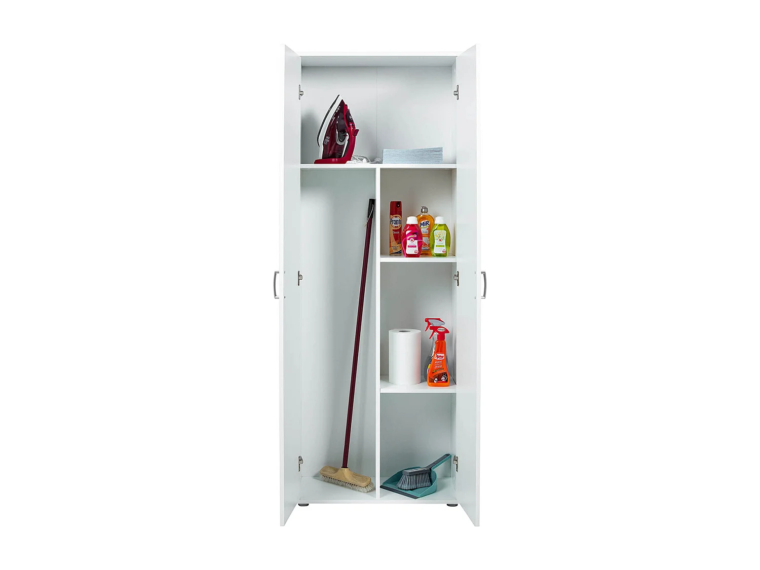 Armoire meuble de rangement 2 portes coloris blanc - Longueur 70 x Profondeur 34 x Hauteur 189 cm