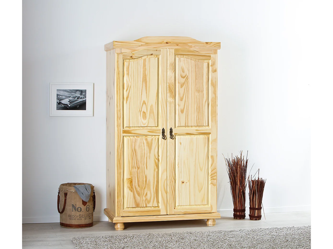 Armoire de angement en pin massif finition naturel - L.104 x H.180 x P.56 cm