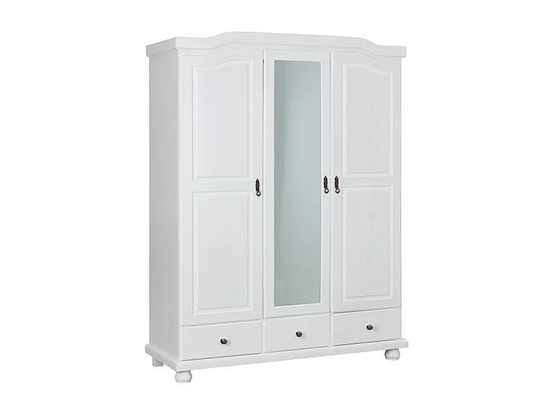 Armoire en pin massif blanc de 3 portes et 3 tiroirs - Dim : P56 x L150 x H198 cm
