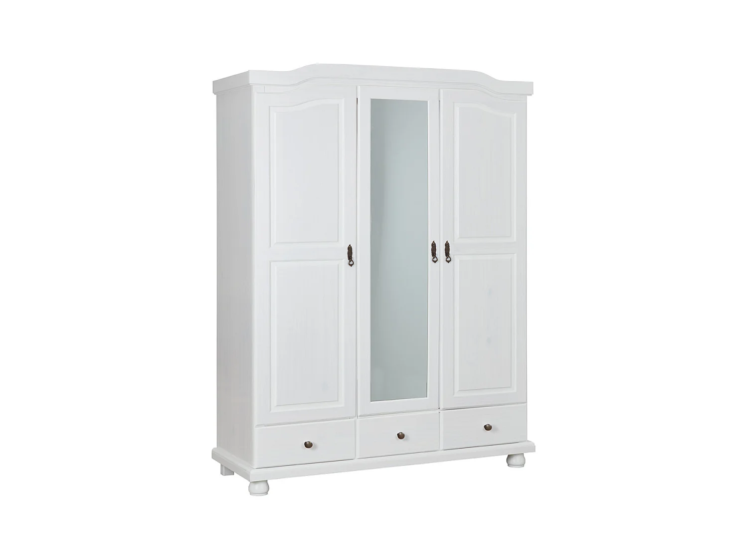 Armoire en pin massif blanc de 3 portes et 3 tiroirs - Dim : P56 x L150 x H198 cm