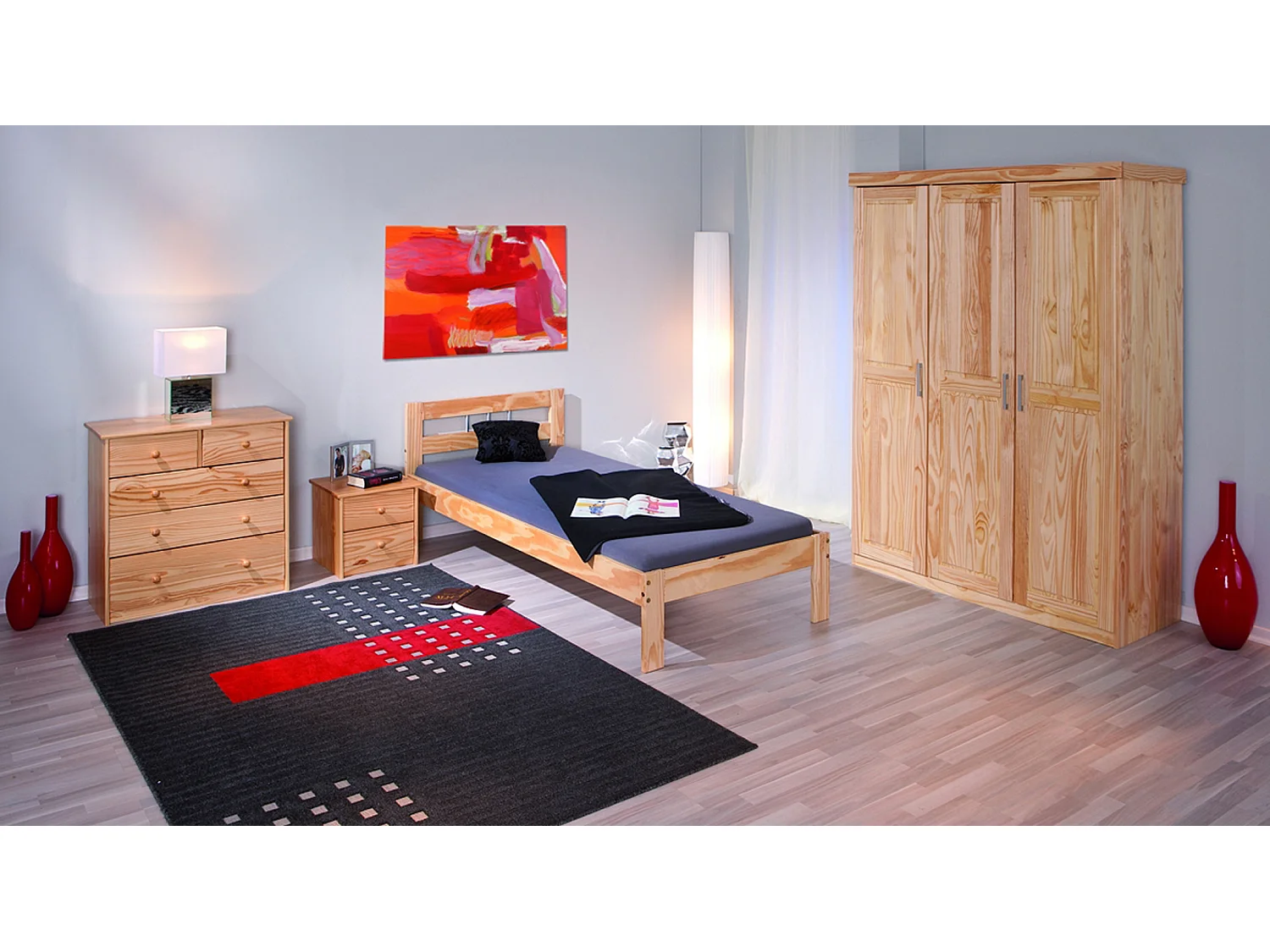 Armoire 3 portes en pin massif teinte naturel - Dim : L140 x P55 x H190 cm