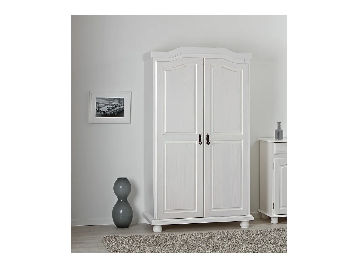 Armoire Rustique 2 Portes Blanc, Dim : 56 x 104 x 180 cm